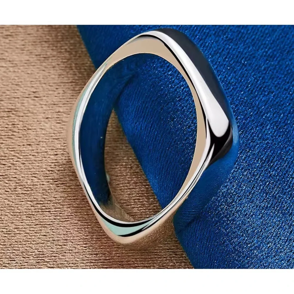 NEW Square 925 Sterling Silver‎ Ring Statement Band Minimalist Jewelry, Size 7